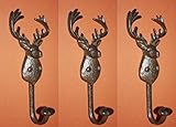 Deer Hunter壁マウントフックコート帽子、鋳鉄7 1 / 2インチ、3のセット、w-51