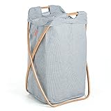 ランドリーバスケット 折りたたみ ランドリーハンパー 洗濯かご バンブーフレーム (ダークブルー)