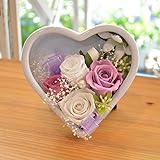 [florence du]プリザーブドフラワー 紫・白バラ お供え用ハートスタンドアレンジメント 専用クリアケース付 仏花 仏壇 彼岸