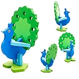 POTOJP 木製パズル 小さな立体パズ 立体の木製組立キット　孔雀(19種類動物展開)　 Mini 3D Puzzle Kids Educational Funny Toy　積み木　木のおもちゃ 組