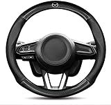 マツダ ステアリングカバー ハンドルカバー CX-5 CX-8 アテンザ デミオ アクセラ CX-3 CX-4 本革 内装品 高級 牛革 専車ロゴ ヘッドレイヤー牛革 メッシュデザイン [並行輸入品] (マツダ, ブラック)