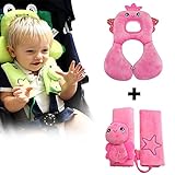 ベビー幼児のカーシート用アクセサリ - ソフトヘッドレストネックサポートと1-4歳の幼児用シートベルトストラップカバー - 快適でリバーシブル - 漫画ピンクの妖精