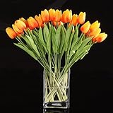 SODIAL(R)20枚のチューリップの花ラテックスレアルタッチ結婚式の装飾の花最高品質KC454