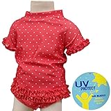 ガールズベビー水着[WHOLE SWIM]UV]ラッシュスーツ|スイムウエア|水着|ラッシュガード|ハートドット柄|女の子|女児|子ども|子供 90cm レッド