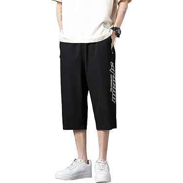 Mサイズ　BPNforMEN シンプル　黒　七分丈パンツ　ハーフパンツ　ブラック MinoriTY ハーフパンツ メンズ 7分丈 ワイドハーフパンツ 夏服