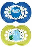 MAM(マム）Monster Collection 6ヶ月～　可愛いおしゃぶり　2個セット ❤モンスター君とモンスターちゃん （ブルー＆アップルグリーン)BPAフリー [並行輸入品]