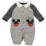 西松屋 ディズニー 長袖襟付きコンビドレス（ポケット風プリント ミッキー/ミニー）【新生児50-60cm】 新生児 ブラック