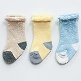 Ajusen ソックス 厚手 赤ちゃん キッズ 子供 靴下 コットン 綿 暖かい 秋冬 3足セット (M: 1-3歳, カラー1)