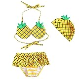 Perfk ベビー水着　女の子　水着　子供 　ビキニ　ビーチ　旅行　夏　海水浴　3点セット　パイナップル柄　全5サイズ - 3Y