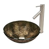 Vigoシントラガラス容器シンクとDior蛇口with Pop Up、つや消しニッケル
