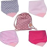 My qBebe Reversible Cotton Bandana Baby Teething Bibs, 2 Pk w/Bonus Storage Bag by My qBebe