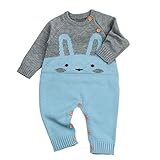 2018カベビー　バーオール　歌を愛する　男女兼用　ニット　かわいいウサギ　丸首　ベビー服　女の子　赤ちゃん服　男の子　長袖　 カバーオール　ロンパース満月/出産祝い/プレゼント (12ヶ月, ブルー
