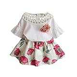 Tonsee 女の子 ラブリー スカートスーツ 半袖シャツ フラワー ミニスカート 二枚セット (100)