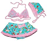 児童　女の子水着　水着 子供 水着　児童水着、女の子　ビキニ　乳児、赤ちゃん水着　リボン、多色　花模様　  水着+帽子３点セット (XLサイズ：（約）身長：120－130ｃｍ適応)