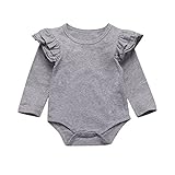 ベビー ガールズ ボーイズ ベーシック服 フリル ロングスリーブ コットン ロンパース ボディスーツ トップス (80/3-9ヶ月, グレー)