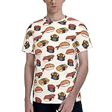 [COOLEAD] Tシャツ 寿司柄 アニメ トップス シャツ 半袖 メンズ レディース 夏服 快適 個性 おしゃれ 漫画風プリント カップル着用 大きいサイズ プレゼント L f165q