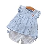 Pojour 夏 1-6歳キッズセット 上下セット Tシャツ+パンツ 子供かわいいブラウス 通気 綿 ブルー(80cm)