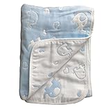 (エカイズ) EKA*is... ベビー 赤ちゃん 子供 タオルケット 6重 ガーゼケット お昼寝ケット 110×110cm 【 ループ付き ハンドタオル セット 】 w026 (ぞう(水色))