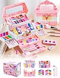 Bobblyfun 女の子 メイクセット 5層 お化粧セット 水で落ちる おままごとセット 女児 ドレッサー アイシャドウ ネイルポリッシュ リップスティック チーク ネイルシール メイクブラシ 収納ボックス付