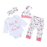 Lutents ベビー服 ロンパース カバーオール 四点セット 長袖 帽子付き ヘアバンド付き ロンパンツ 矢柄 女の子 カジュアル 快適 着心地良い 歩行服 パジャマ 新生児 出産祝いプレゼント 可