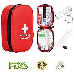救急セット 携帯用救急箱 ポイズンリムーバー 防災笛 緊急応急セット 防災セット ファーストエイドキット 防水 隔てる網２層 手提げ 携帯・収納便利 旅行/出張/アウトドア/登山/ホーム救急キット ミニ救急パッグ (レッド）