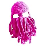 Prettyia 男女兼用　ひげ帽子　　ニット　ビーニー　　　冬　　タコ　　防風キャップ　　　面白い　　暖かい　　全11色 - ローズ