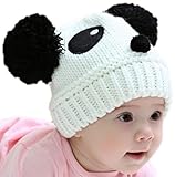 Housweety手作リ パンダデザイン！ボンボン付き ベビー ニットキャップ ニット帽 防寒帽　女の子 男の子 赤ちゃん キッズ ニット 冬帽子 子供服（新生児～5ヶ月） (ホワイト)