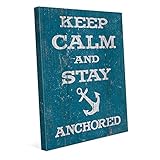 Keep Calm & Stay Anchored : Positive Motivational Nautical Saying Quote with Anchor onブルーのビーチハウス壁アート