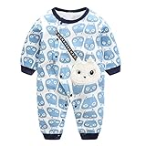 エルフ ベビー(Fairy Baby)新生児服 カバーオールロンパース 前開き 長袖 四季兼用 可愛い猫柄 ブルー 95cm