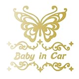 デザイン工房ＳＩＧＮＳ 車ステッカー Baby in car 3 綺麗にはがせる 車 ステッカー 蝶 チョウ ゴールド (マット）