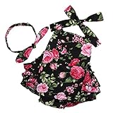Fubin 女の子の赤ちゃん用 花柄プリント フリル ロンパー ヘッドバンド付き 夏服