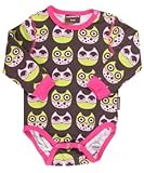 北欧ベビー服 長袖 ロンパース ボディスーツ オーガニックコットン 秋冬 Maxomorraマクソモーラ Owls Pink 60cm 70cm 80cm (62/68)