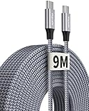 USB C to C ケーブル [9m/30ft] USB2.0 Type C pd ケーブル 超長い 距離充電 コード タイプc to タイプc 高耐久ナイロン編み ロング Type C to Type C ケーブル グレー