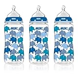 NUK 62736 Hearts and Elephants Baby Bottle with Perfect Fit Nipple, 10 Ounces, 3 Pack, Assorted Colo