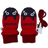 2017年 UZUCHAT 顔アップリケ スノー手袋 防寒衣料 撥水加工 ミトングローブ レッド◇3-4才寸