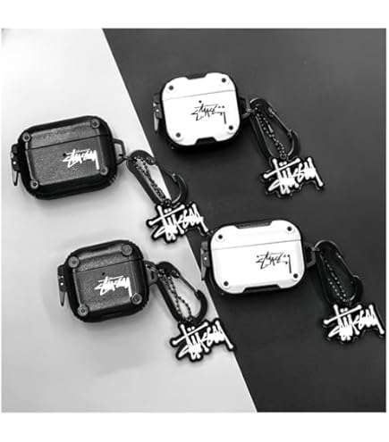 air pod 1/2ケース ブラック イヤホン ストラップ付き エアポッド Amazon | 人気 黒8ボール Airpodsケース 限定 ステューシー