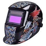 Nuzamas 太陽電源自動暗く溶接ヘルメット マスク溶接顔保護アーク Tig Mig 研削プラズマ切断用調節可能な日陰範囲 DIN4/9-13 UV/IV 保護 DIN16 怒っているイーグル
