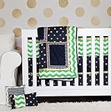 DK Leigh 10 Piece Crib Bedding Set for Boy, Green/Navy/Gold Chevron by DK LEIGH