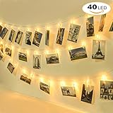 LEDストリングライト 40写真クリップ DIY壁飾り 8モード イルミネーションライト リモコン付き ウォームホワイト (40LED,6m)