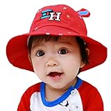 C-Princess ベビー 赤ちゃん 帽子 バケットハット サファリハット 幼児 キッズ 子供用 綿 UVカット 耳付き かわいい アウトドア ビーチ レッド