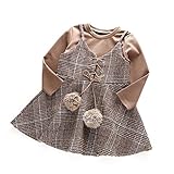 Pojour ベビー服 子供服 女の子Tシャツ+ワンピース 長袖つりドレス 厚手 裏毛 冬秋 可愛いワンピース オシャレ 保温 エアコン室 防寒対策