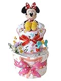 おむつケーキ ディズニー ミニーマウス ボディスーツ＆おもちゃ付き 2段 (パンパースM/サイズ80)