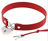 [DOKiDOKi] ハート型カギ付き 首輪+リード 人間用 コスプレ【赤 レッド】 鍵付き ご主人様 奴隷 猫 コスチューム SMグッズ 束縛具 手枷 手錠 コスプレ 首輪 調教 SMプレイ 拘束具 縛り チョーカー