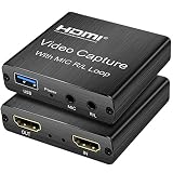 キャプチャーボード ゲームキャプチャカード マイク入力 3.5mmジャック出力 1080P 60 FPS HDMIループアウト付き4Kオーディオビデオキャプチャカードライブストリーミング ゲームレコーダー ゲーム ビデオ会議 ライブ放送用
