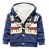 子供 ニットジャケット ニットセーター クリスマスタイプ 暖かい ベビー ニット ジャンパー 裏ボア コート 出産祝い 秋冬 (ネイビー, S)