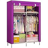 SUOERNUO ワードローブ　クローゼット　巻き込む式カバー　幅90*奥行45*高166cm　2列4/5段　高耐荷重　組立簡単　大容量　衣類収納ラック (パープル2列4段)