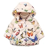 NYGG ダウンコート ベビー服 キッズ 女の子 中綿 蝶柄 ダウンジャケット 暖かい フード付き 子供　アウター　ベビー　可愛い size 身長70-80cm対応 (ホワイト)