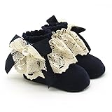 PUERI ベビー 靴下 ソックス　新生児　赤ちゃん ベビー コットン　レース　プリンセス 女の子 新生児　可愛い　出産祝い　誕生日 (ネイビーブルー)