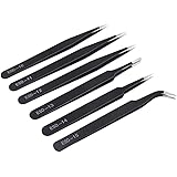 6PCS Precision Tweezers Set, Upgraded Anti-Static Stainless Steel Curved of Tweezers, for Electronics, Laboratory Work, Jewel