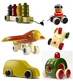 Ceejayおもちゃセットの6カラフルな木製Baby Cars and Toys with Wheels
